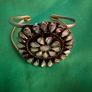 Silver and Black Floral Cuff Bracelet